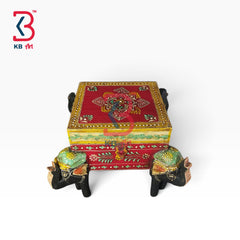 KB ART Embossed Work Wooden MDF Chest 4 Elephant Box Handcrafted - Embossed Work Wooden Mdf Chest 4 Side Elephant Box
