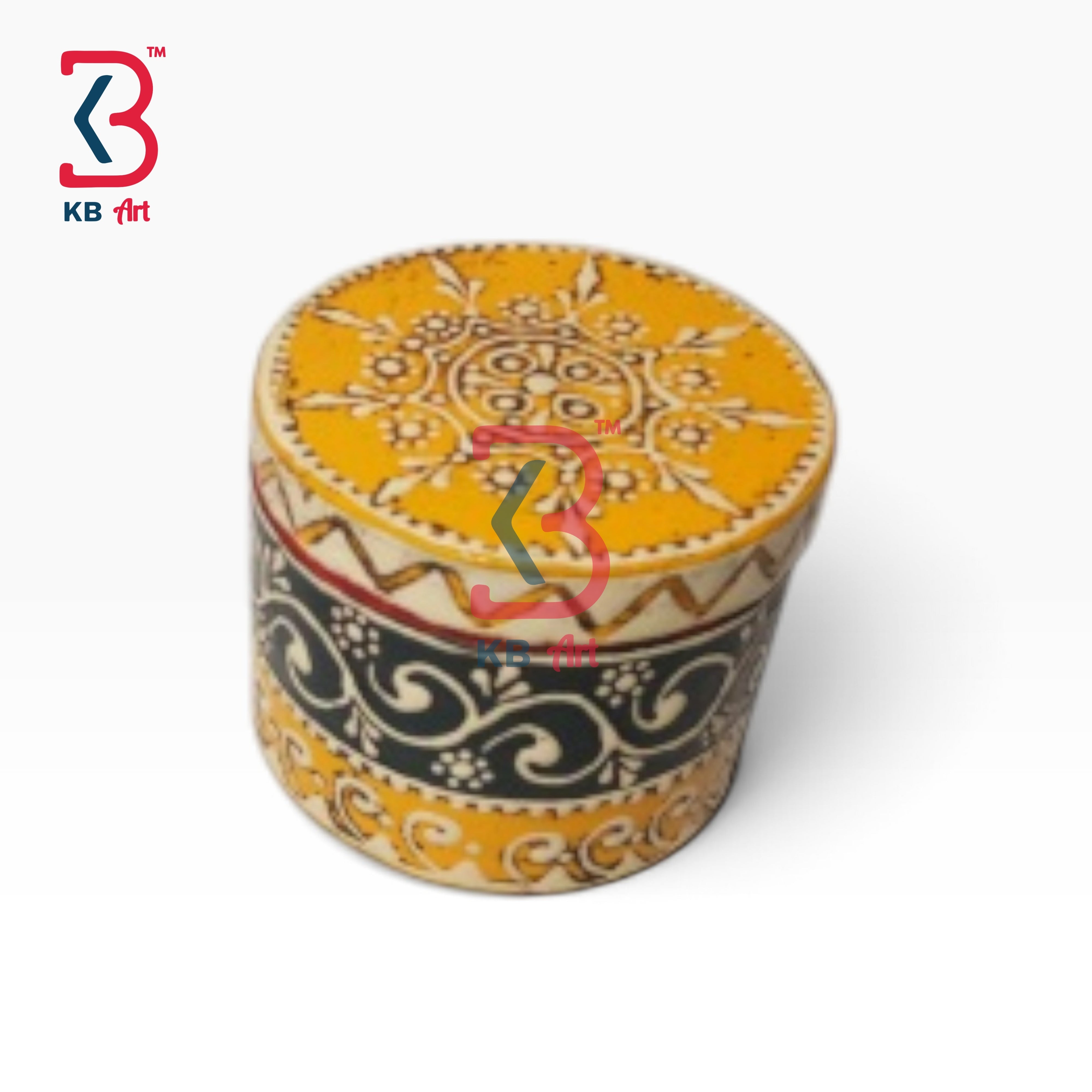 KB ART Folk Art Hand Painted Wooden MDF Ring Box Container - Folk Art Hand Painted Wooden Mdf Ring Box Container