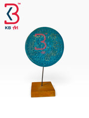 KB ART Rustic Wooden Mandala Disc Artifact Pedestal Stand Handcrafted Indian - Rustic Wooden Mandala Disc Artifact with Pedestal Stand