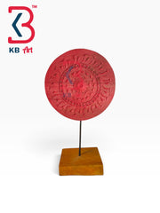 KB ART Vintage Style Carved Wooden Disc Pedestal Base Handcrafted Indian - Vintage Style Carved Wooden Disc on Pedestal Base