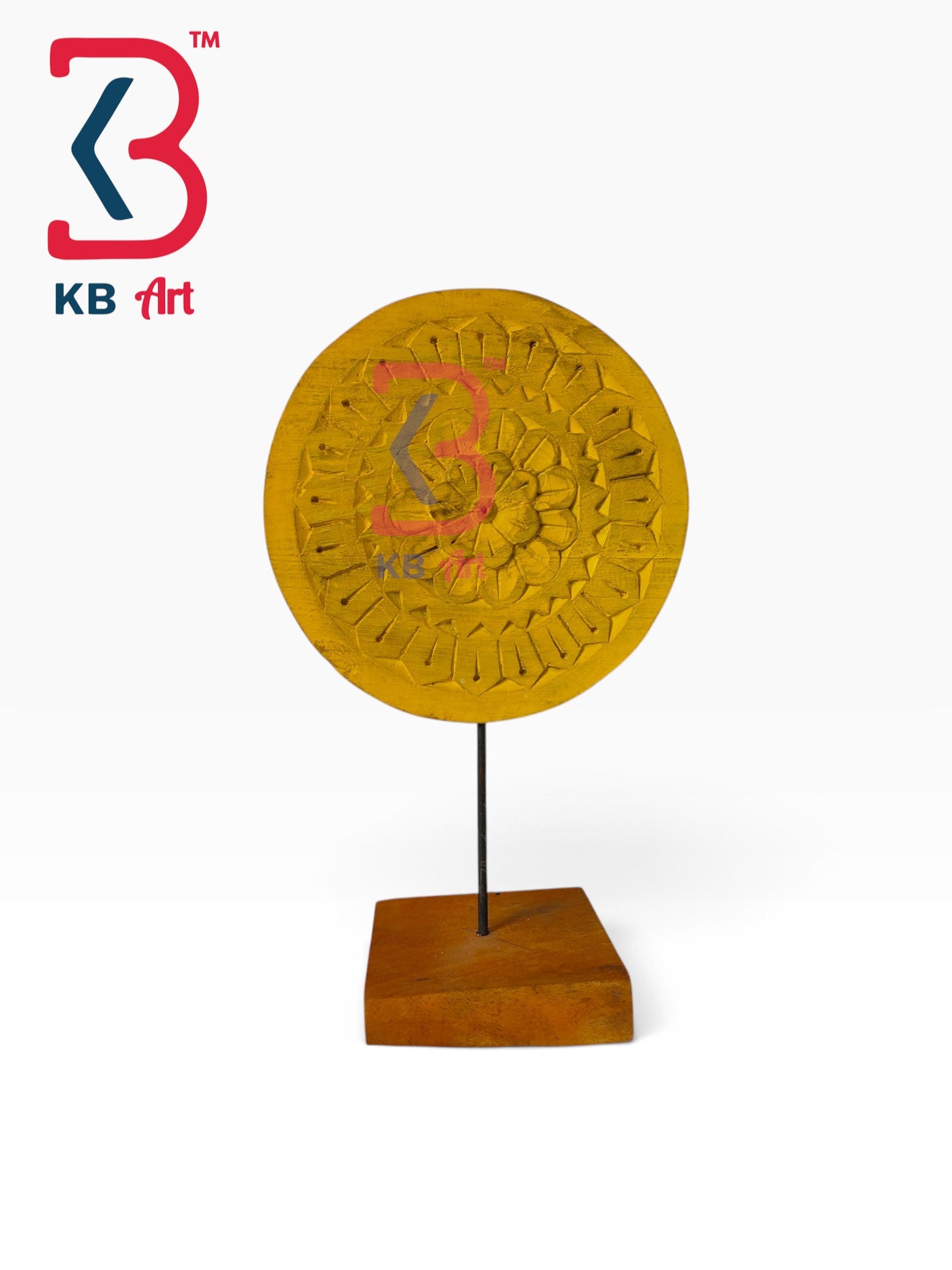 KB ART Rustic Handcrafted Wooden Round Plaque Showpiece Stand Disc Indian - Rustic Handcrafted Wooden Round Plaque Showpiece with Stand