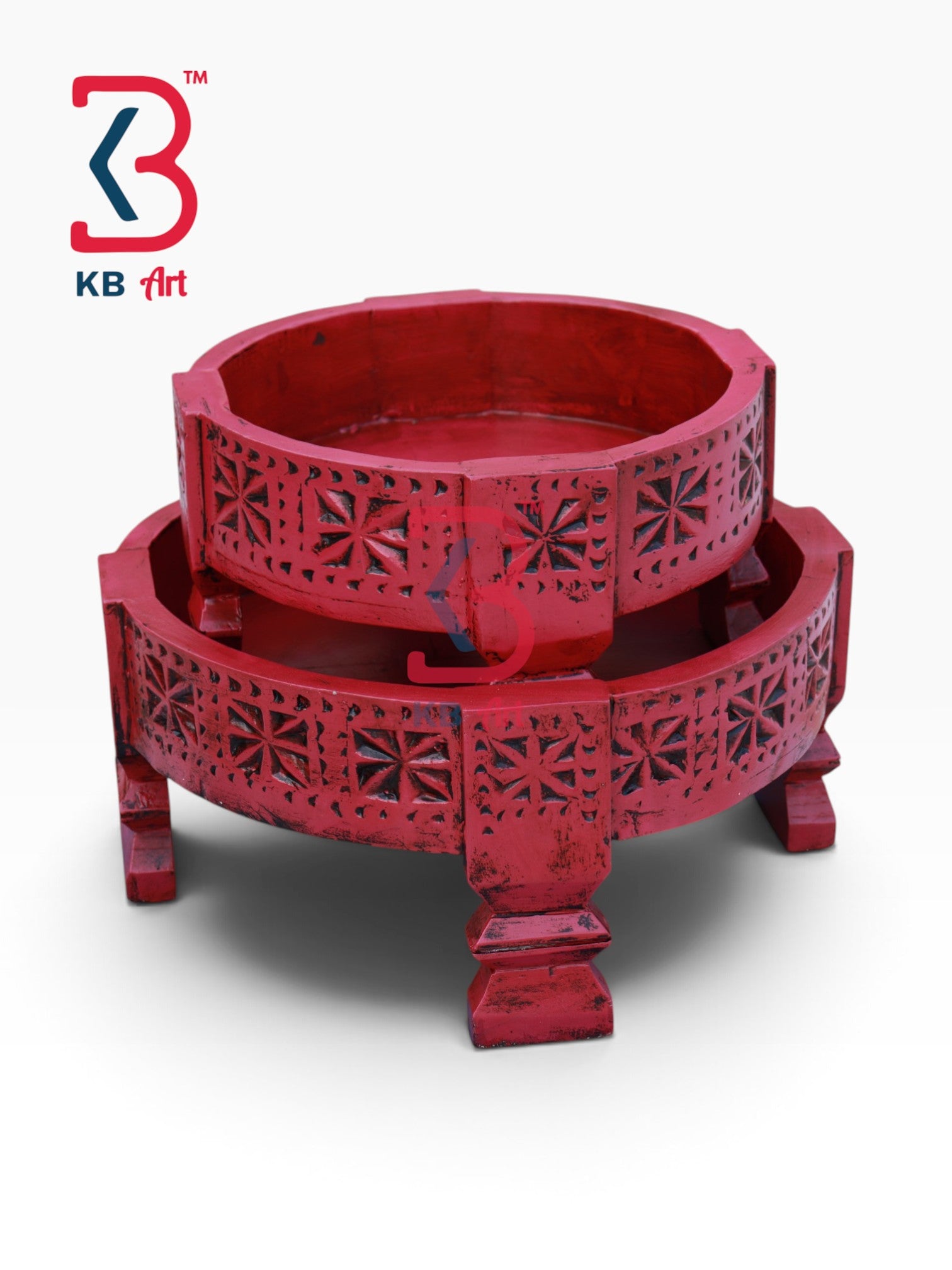 KB ART Traditional Rajasthani Carved Wood Grinder Table Chakki Decor Handcrafted - Traditional Rajasthani Carved Wood Grinder Table Chakki Decor