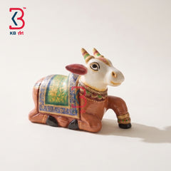 KB ART Handcrafted Brown White Wooden Carved Nandi Statue Decor Indian - Handcrafted Brown and White Wooden Carved Nandi Statue Decor