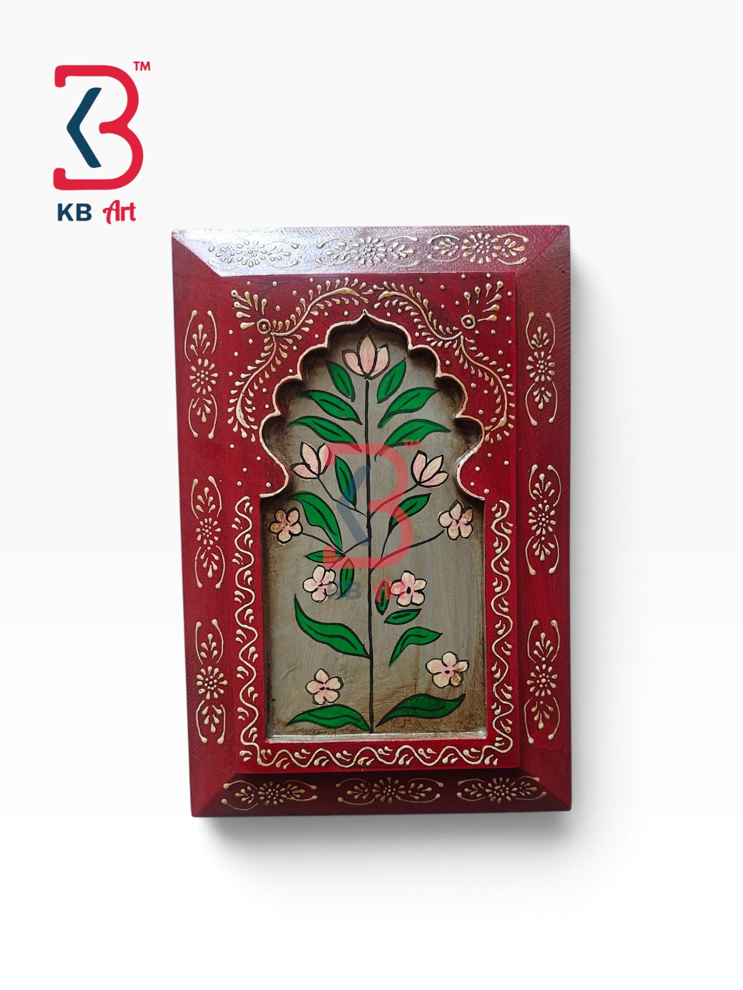 KB ART Ethnic indian hand painted red wood jharokha wall art – styled home decor lifestyle view