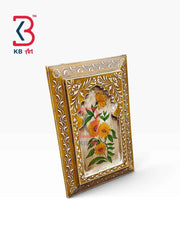 KB ART 12x8 Inch Handcrafted Wooden Jharokha Wall Panel Antique Mustard Yellow Marigold Floral Traditional Wall Decor