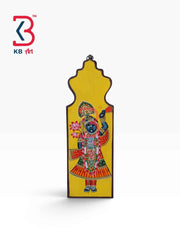 KB ART 12x5 Inch Handcrafted Wooden Jharokha Wall Panel Mustard Yellow Lord Shrinathji Traditional Wall Decor
