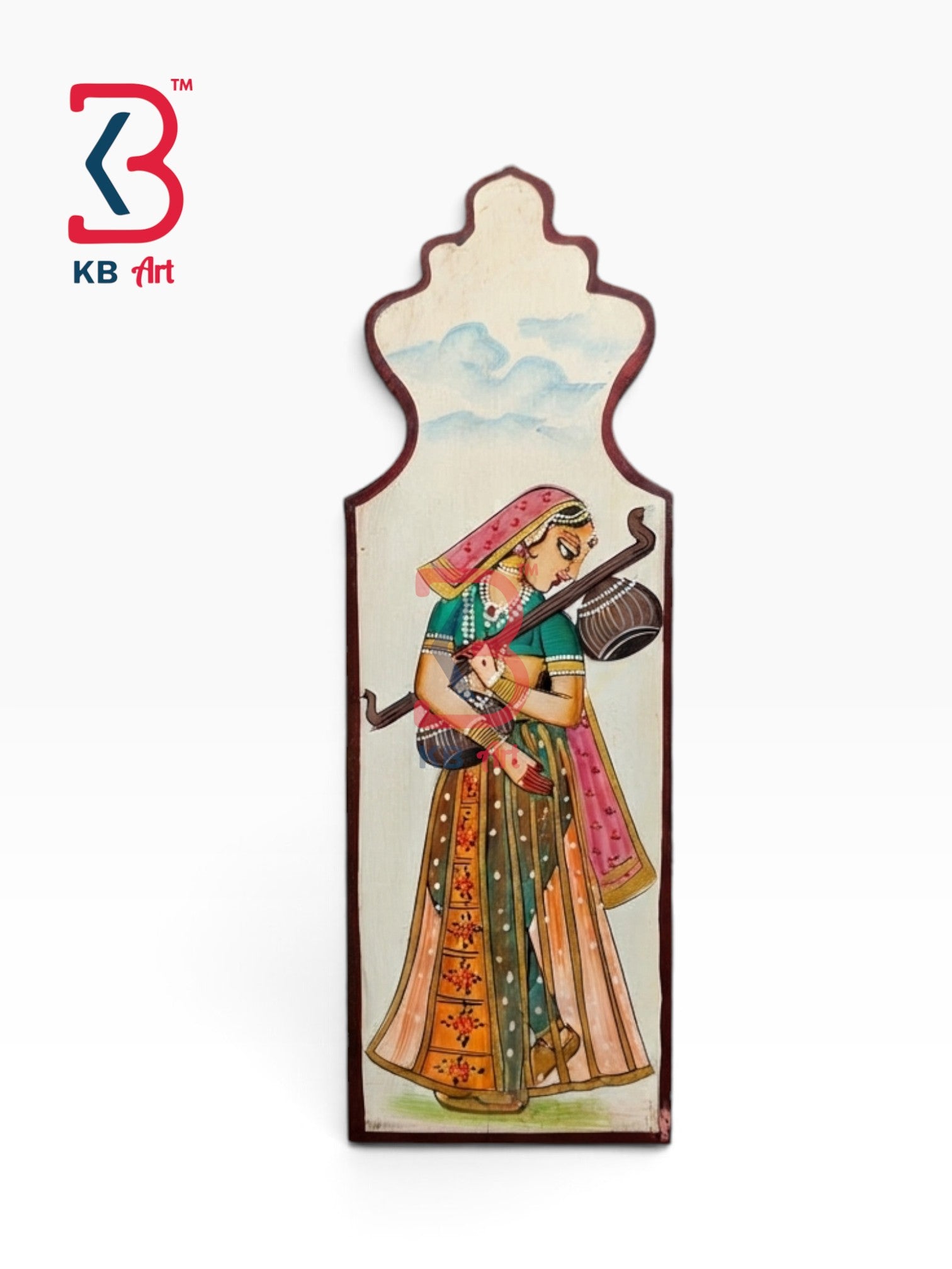 KB ART Artisan crafted lady with veena wooden jharokha wall showpiece – styled home decor lifestyle view