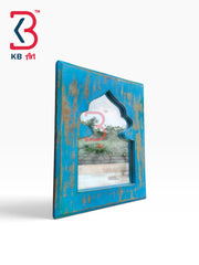 KB ART Antique Distressed Blue Wood Jharokha Mirror for Living Room - Wooden Jharokha Wall Mirror (Photo 2 of 2) | SKU KB-5260-B