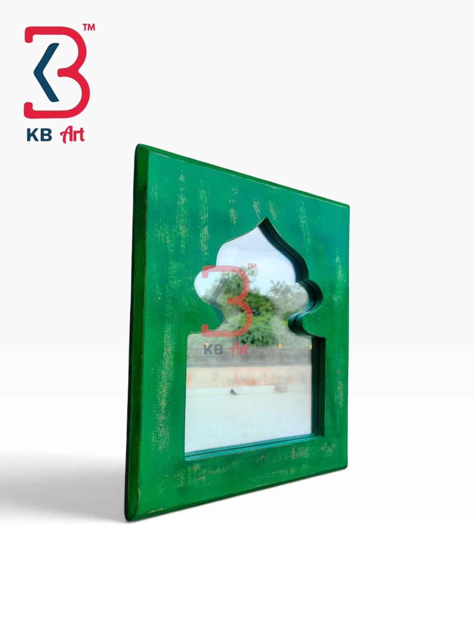 KB ART Traditional Green Wooden Jharokha Mirror Handcrafted Rajasthani Heritage Wall Decor for Living Room Entryway Home Styling Timeless Statement