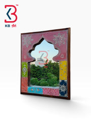 KB ART Vintage Style Multicolour Painted Wooden Jharokha Vanity Mirror - Wooden Jharokha Wall Mirror (Photo 2 of 2) | SKU KB-5273-B