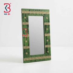 KB ART Antique Green Wooden Jharokha Mirror Handcrafted Rajasthani Heritage Wall Decor for Living Room Entryway Home Styling Elegant Display