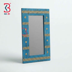 KB ART Distressed Blue Wooden Jharokha Mirror Handcrafted Rajasthani Heritage Wall Decor for Living Room Entryway Home Styling Elegant Touch
