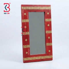 KB ART Artisan Red Wooden Jharokha Mirror Handcrafted Rajasthani Heritage Wall Decor for Living Room Entryway Home Styling Elegant Piece