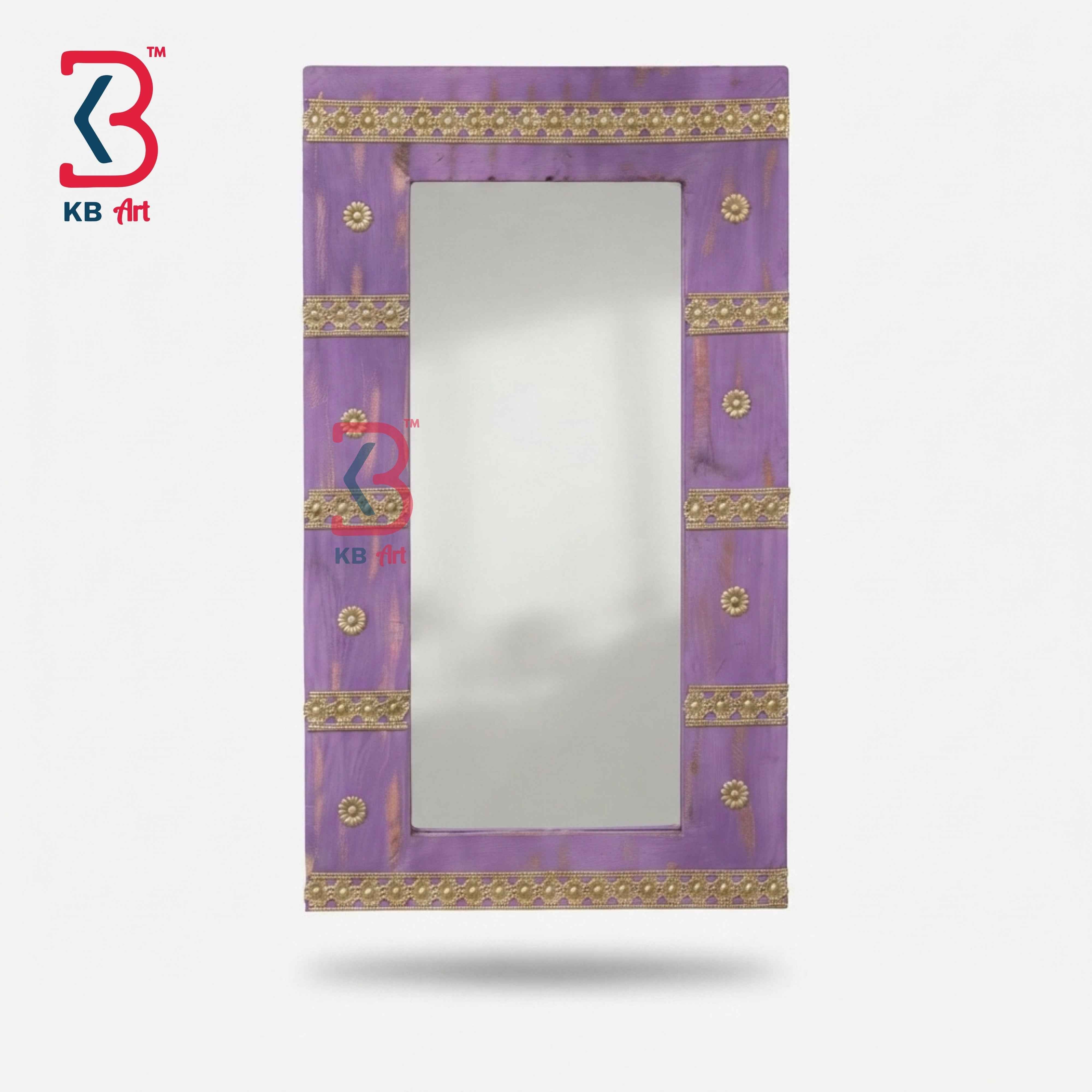 KB ART Carved Purple Wooden Jharokha Mirror Handcrafted Rajasthani Heritage Wall Decor for Living Room Entryway Home Styling Artisan Accent