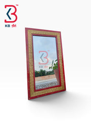 KB ART Vintage Style Red Wood Mirror Brass Cladding Home Accent - Wooden Jharokha Wall Mirror (Photo 2 of 2) | SKU KB-5290