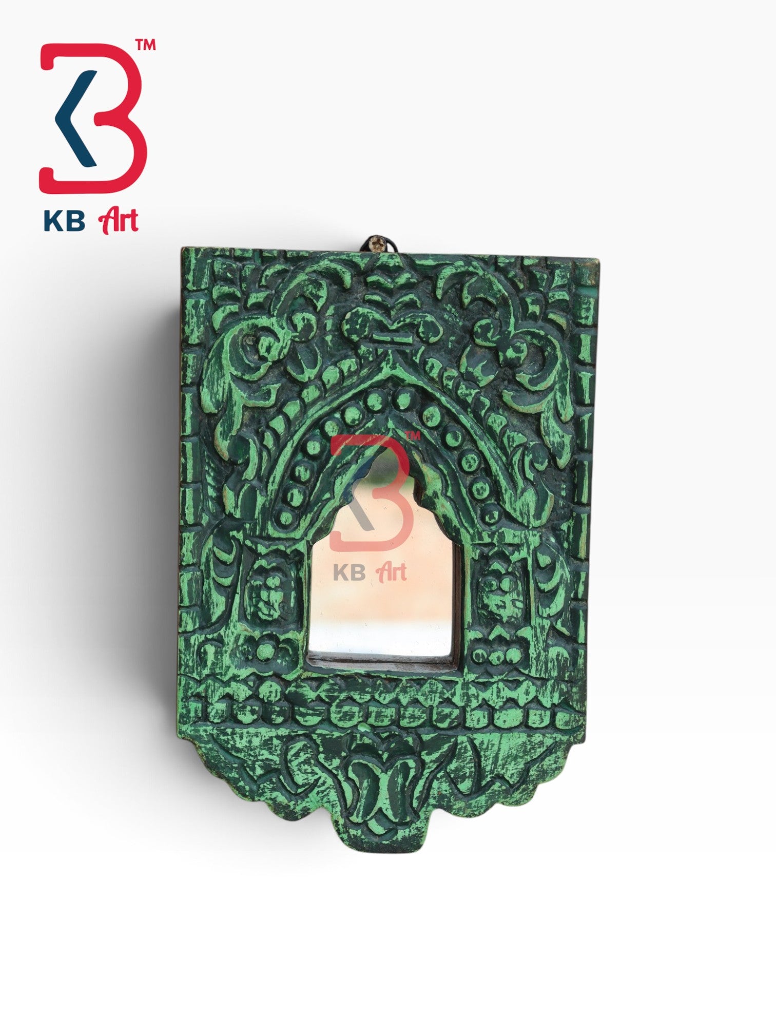 KB ART Traditional Rajasthani Carved Wood Temple Wall Mirror Frame - Wooden Temple Wall Mirror (Photo 2 of 2) | SKU KB-5299-B
