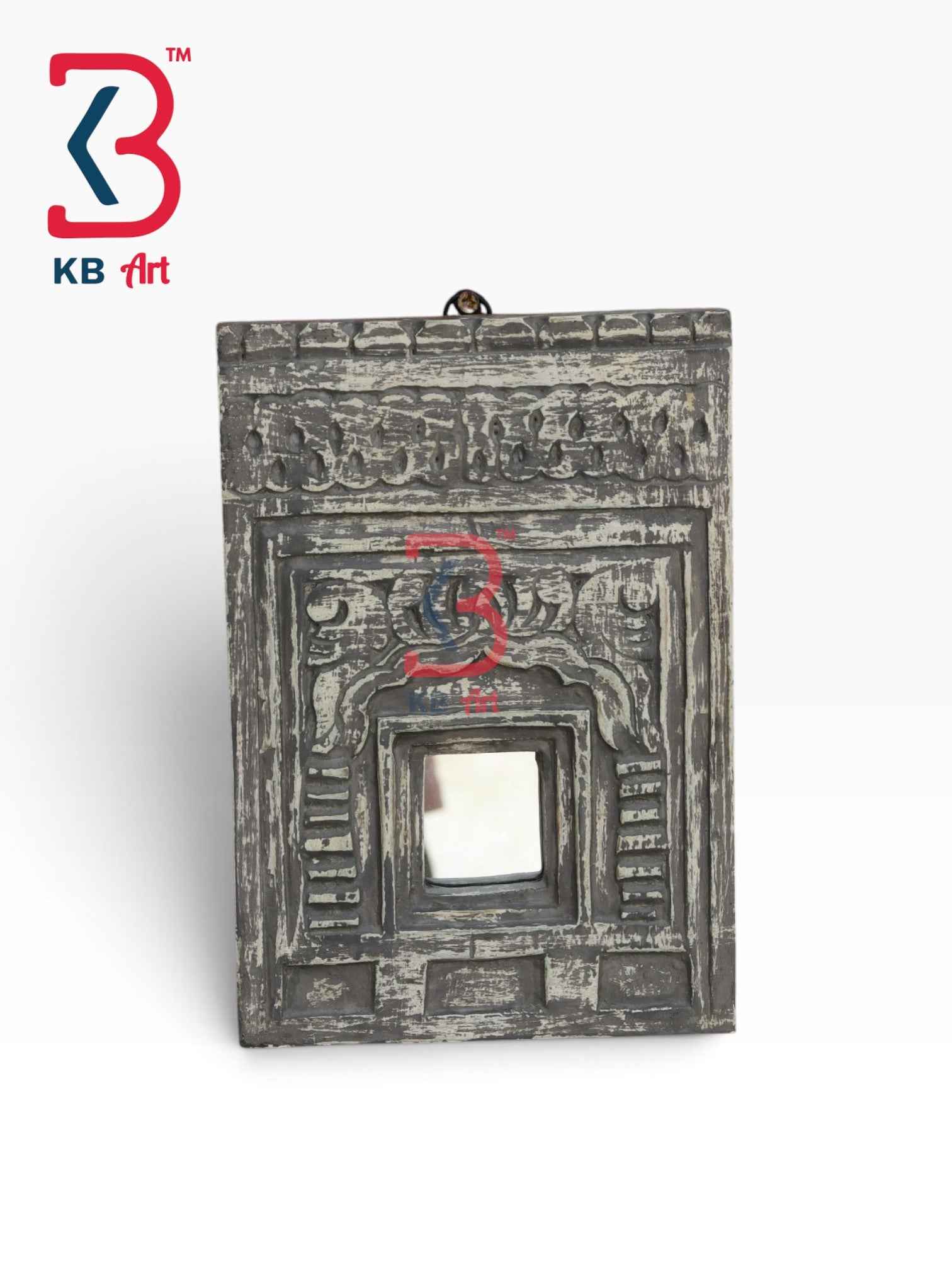 KB ART Traditional Brown Handcrafted Wooden Temple Mirror Rajasthani Wall Decor for Pooja Room Living Room Entryway Heritage Artisan Touch