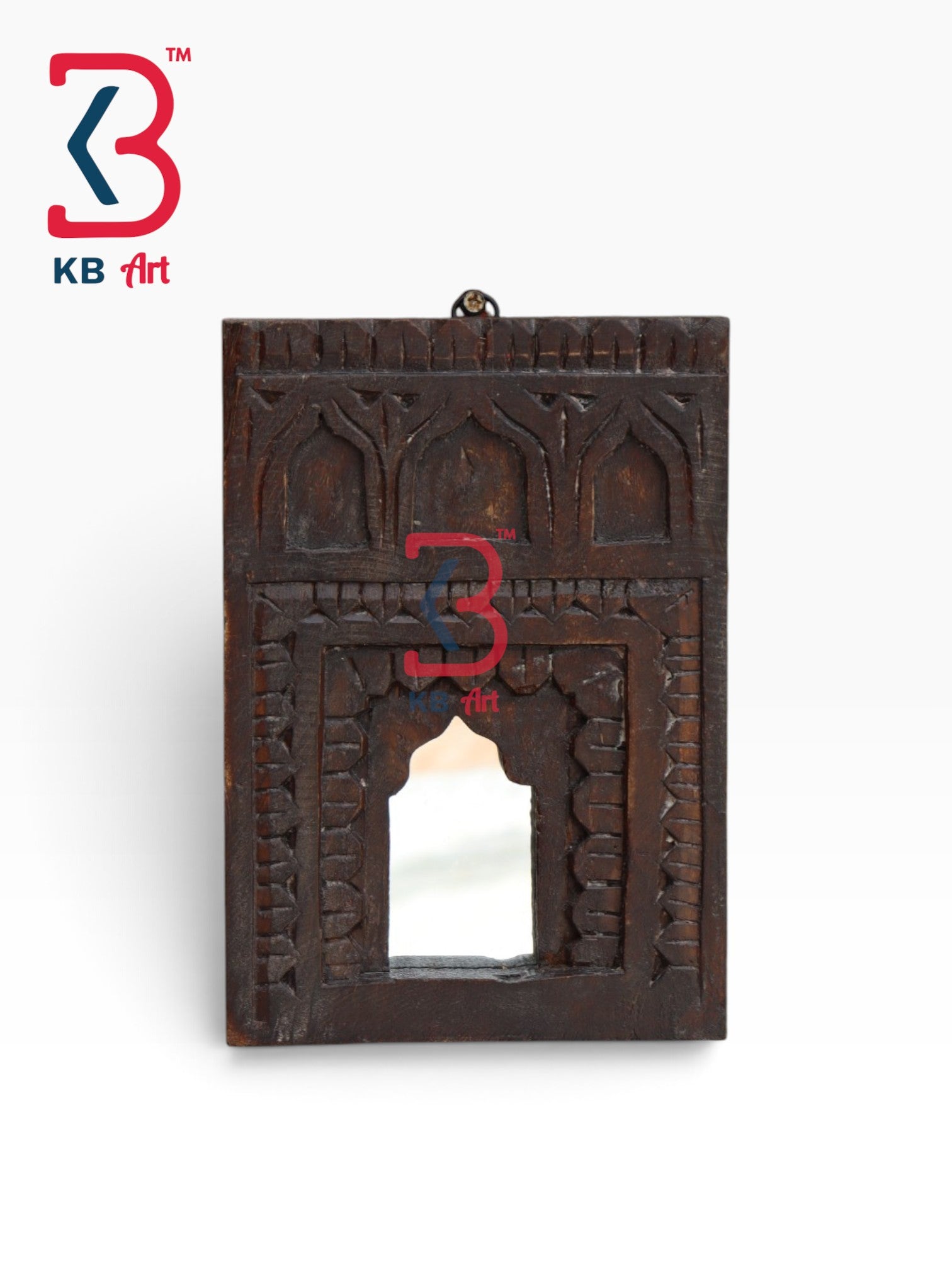 KB ART Decorative Handcrafted Wood Temple Jharokha Mirror Decor - Wooden Temple Wall Mirror (Photo 2 of 2) | SKU KB-5307-B