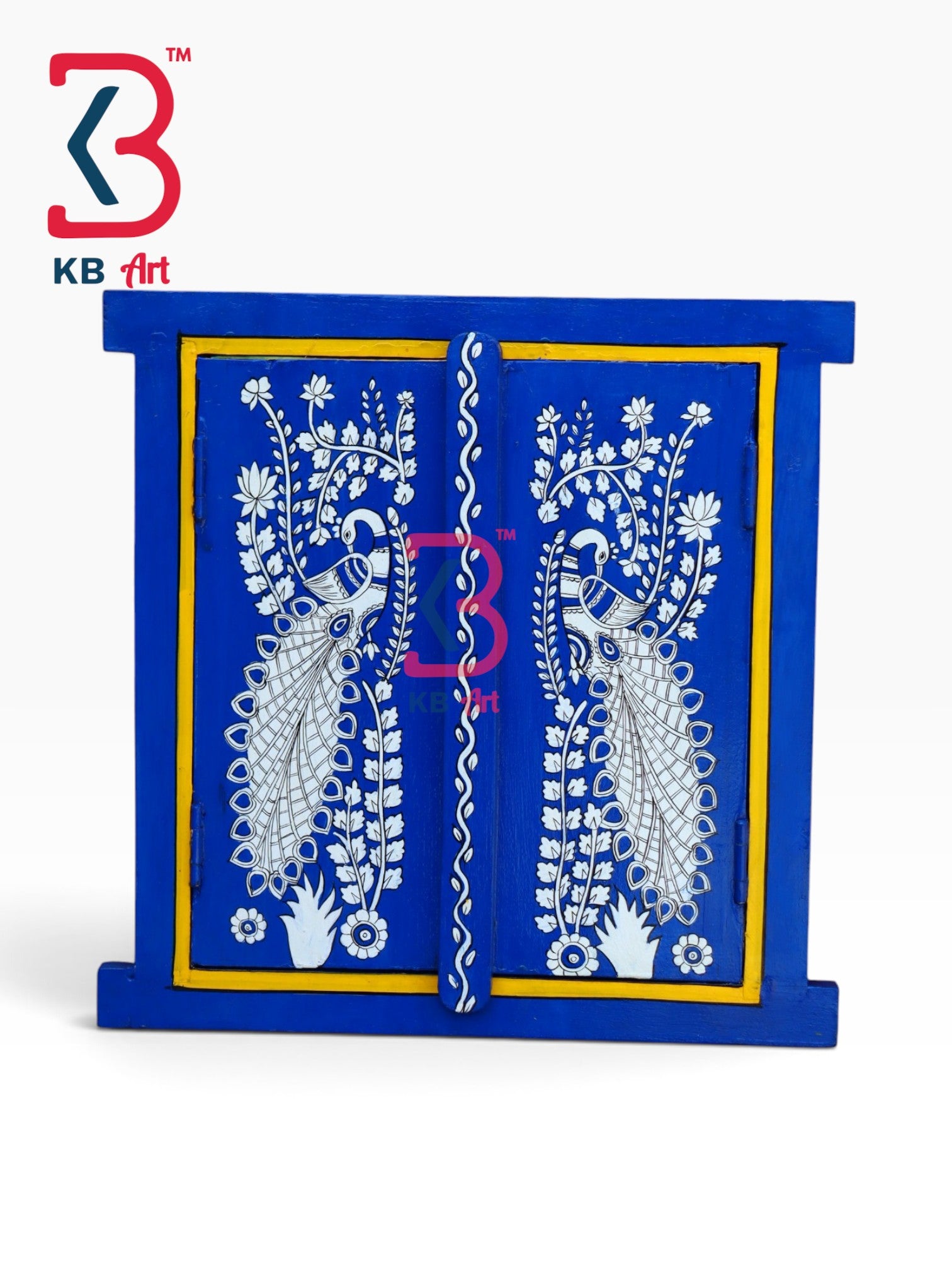 KB ART Traditional Rajasthani Hand Painted Wood Window Mirror Frame - Wooden Window Wall Mirror (Photo 2 of 2) | SKU KB-5308-B