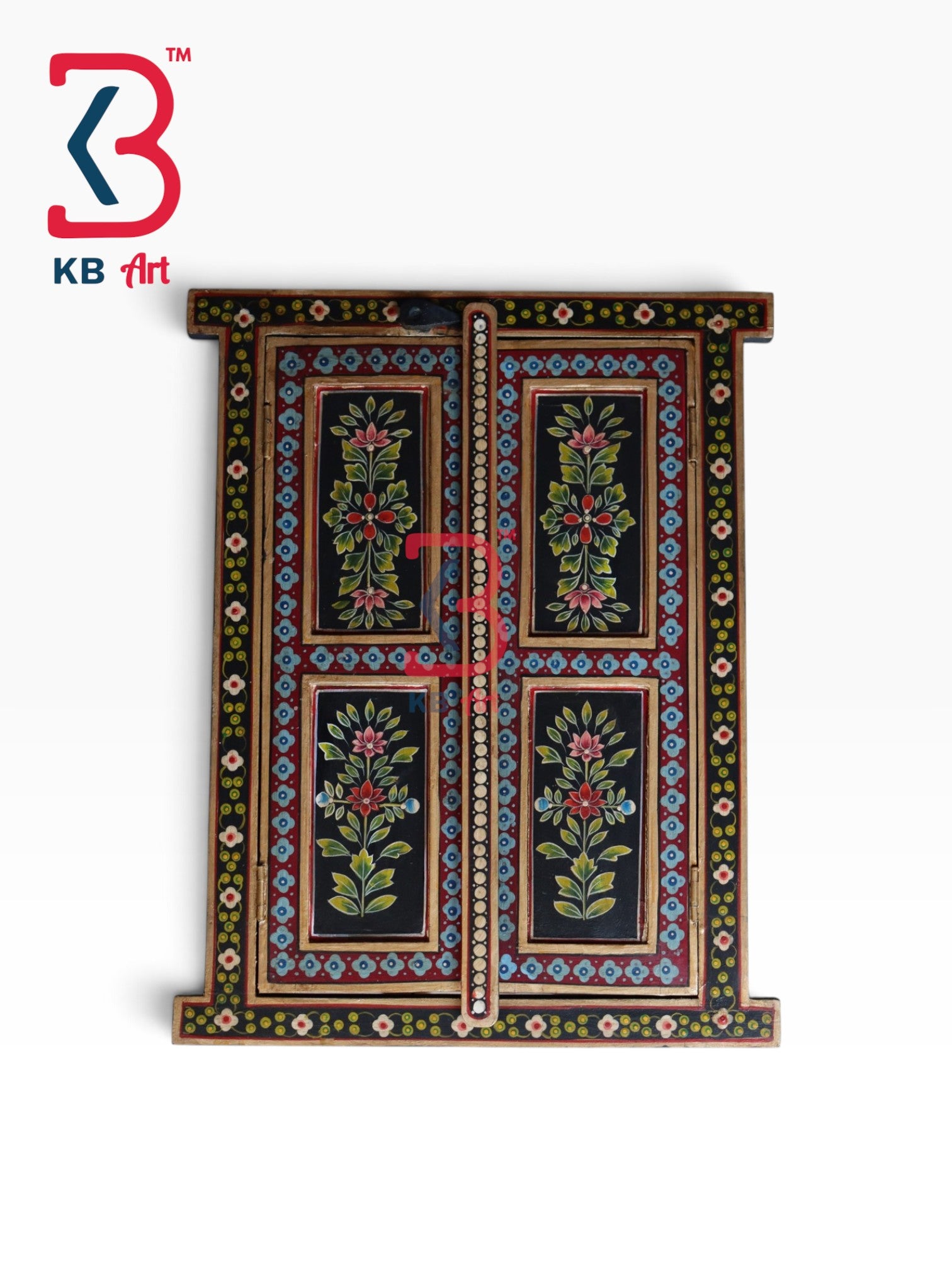 KB ART Artistic Hand Painted Wood Vintage Window Wall Mirror Gift Item - Wooden Window Wall Mirror (Photo 2 of 2) | SKU KB-5317-B