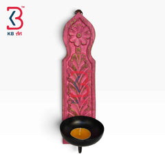 KB ART Floral Handcrafted Wooden Wall Candle Sconce Traditional Rajasthani Decorative Tealight Holder for Living Room Bedroom Entryway Cultural Decor