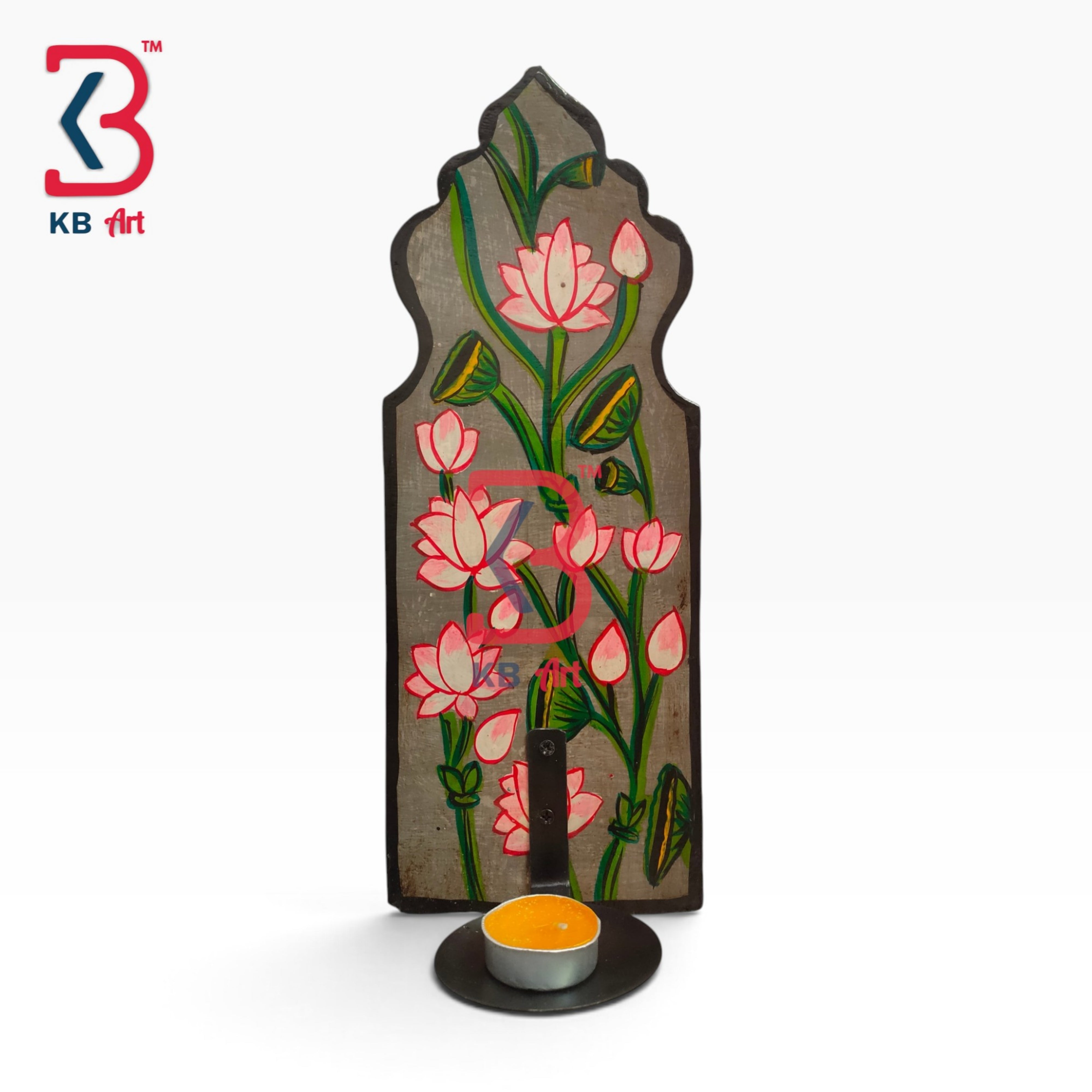 KB ART Artisan Crafted Wooden Wall Mounted Candle Stand Home Styling Pichwai Style - Wooden Wall Candle Sconce (Photo 2 of 2) | SKU KB-5332