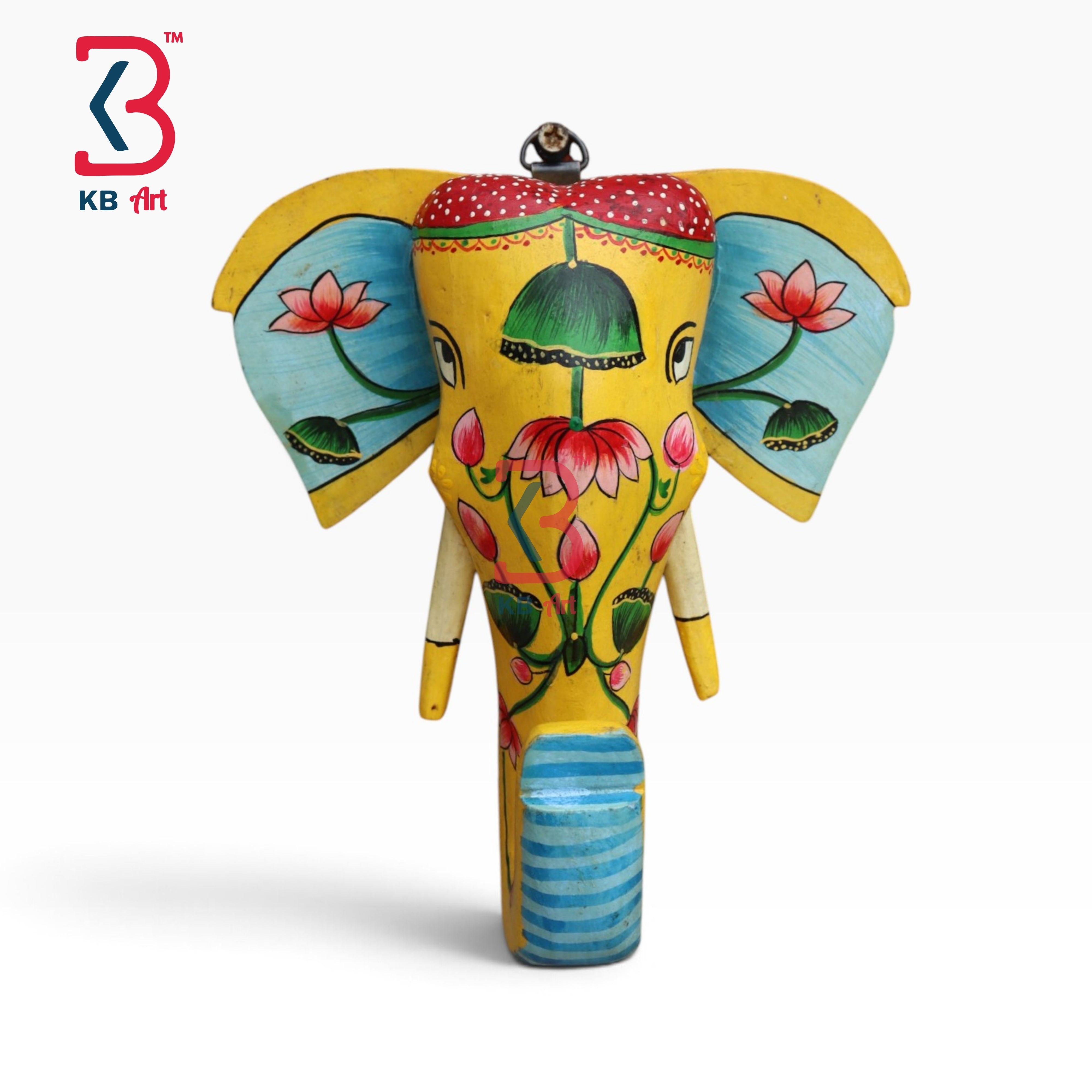 7-inch wall hanging – artisan crafted wood elephant trunk up wall hanging | KB ART, Jodhpur Rajasthan