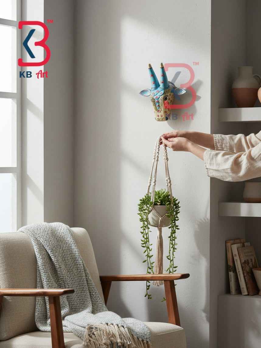 KB ART 6 Inch Handcrafted Wooden Cow Head Wall Hanging Pastel Cream Hand Painted Pichwai Lotus Vine Traditional Wall Decor