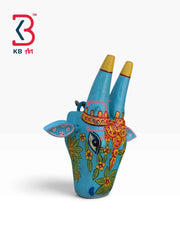 KB ART 6 Inch Handcrafted Wooden Cow Head Wall Hanging Turquoise Blue Hand Painted Marigold Shringar Traditional Wall Decor