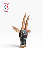 KB ART 11 Inch Handcrafted Wooden Cow Head Wall Hanging Midnight Black Copper Horns Sacred Kamdhenu Wall Sculpture