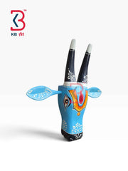 KB ART 11 Inch Handcrafted Wooden Cow Head Wall Hanging Sky Blue Vaishnav Tilak Sacred Kamdhenu Wall Sculpture