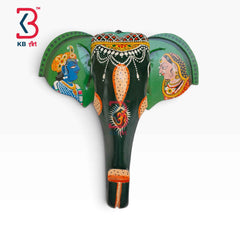 KB ART 15 Inch Handcrafted Wooden Elephant Head Wall Hanging Radha Krishna Pattachitra Traditional Wall Decor