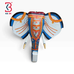 KB ART 15 Inch Handcrafted Wooden Elephant Head Wall Hanging Royal Blue Howdah Shringar Traditional Wall Decor