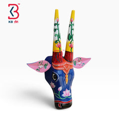 16-inch cow head wall hanging – authentic rajasthani hand painted wood cow mask decor | KB ART, Jodhpur Rajasthan (Design KB-5390)