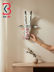 16 Inch Handcrafted Wooden Cow Head Wall Hanging Stark White Black Mehendi Sacred Kamdhenu Wall Sculpture | Handcrafted by KB ART, Jodhpur