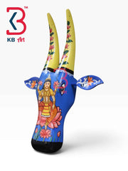 KB ART 16 Inch Handcrafted Wooden Cow Head Wall Hanging Royal Blue Goddess Lakshmi Sacred Kamdhenu Wall Sculpture