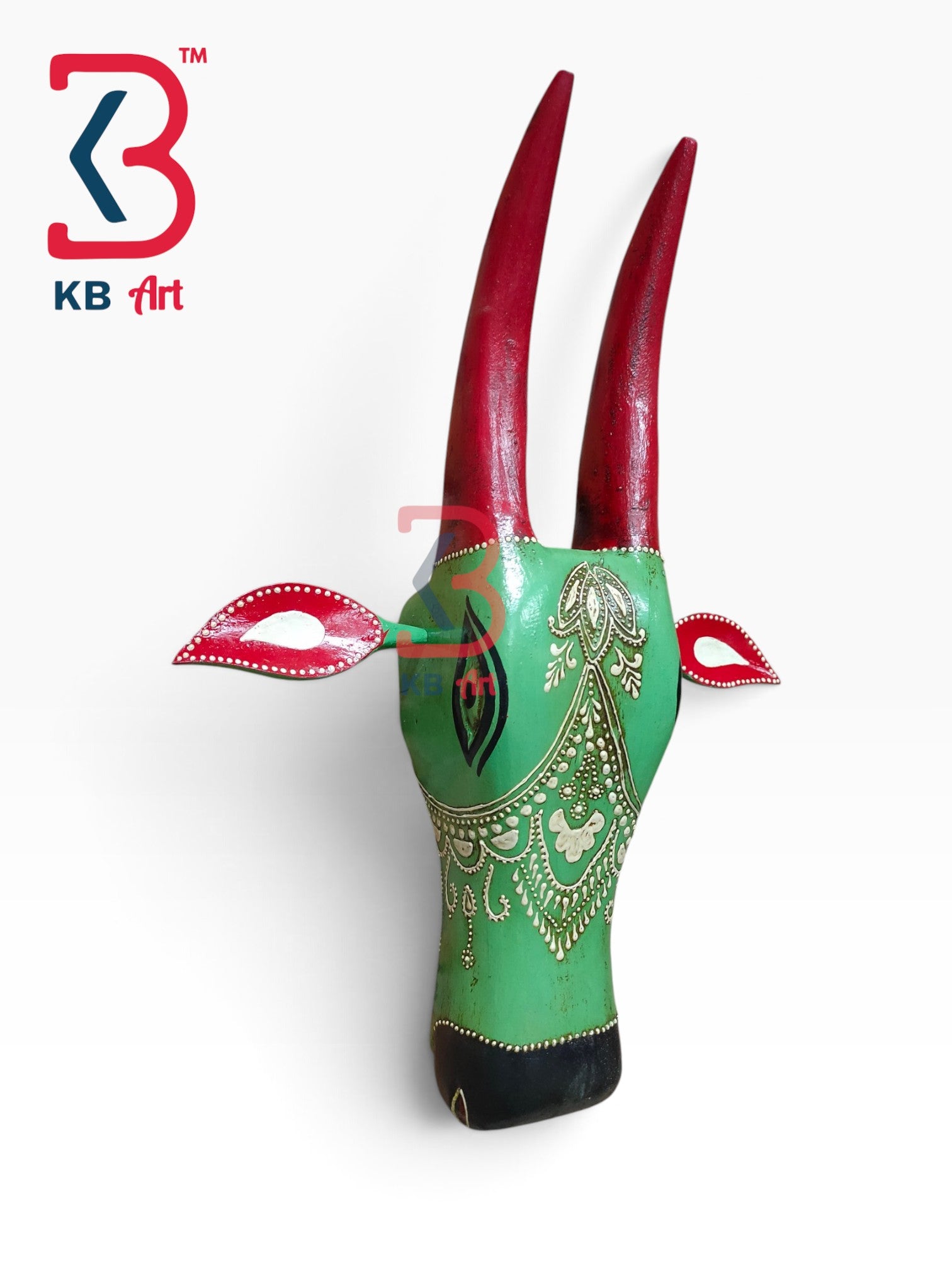 16-inch cow head wall hanging – traditional hand painted wood cow head for foyer decor | KB ART, Jodhpur Rajasthan