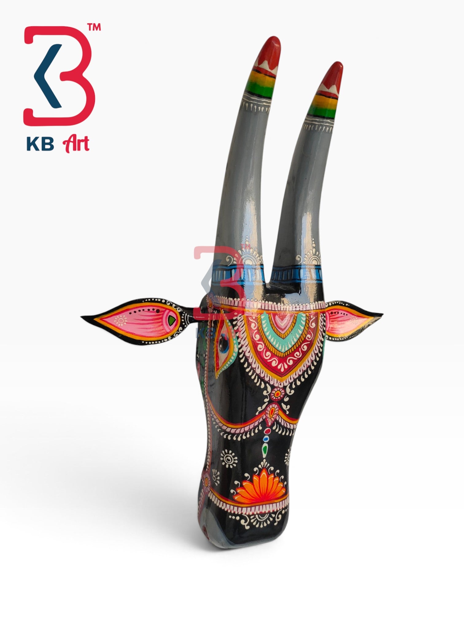 16-inch cow head wall hanging – traditional painted wood kamdhenu cow mask hanging | KB ART, Jodhpur Rajasthan
