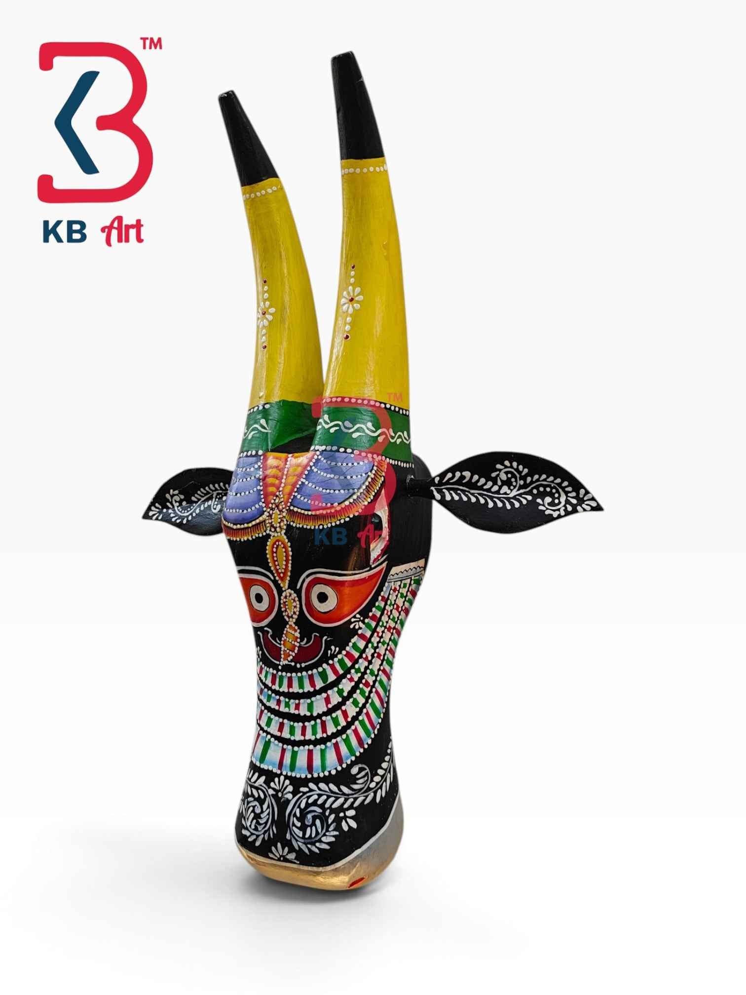 KB ART 16 Inch Handcrafted Wooden Cow Head Wall Hanging Black Lord Jagannath Puri Sacred Wall Sculpture