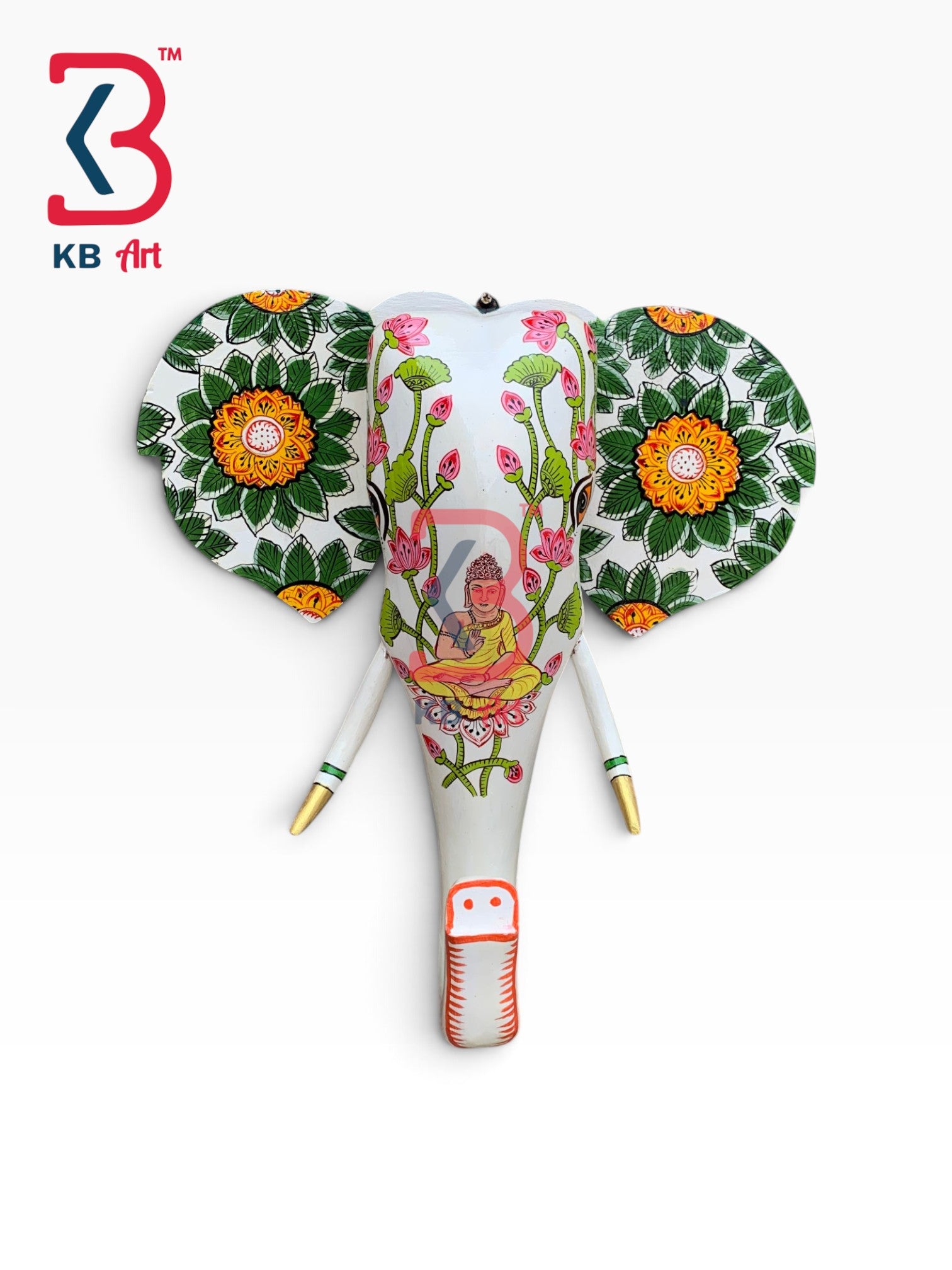 18-inch elephant head wall hanging – handcrafted wooden elephant mask showpiece for mandir altar | KB ART, Jodhpur Rajasthan