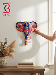 18 Inch Handcrafted Wooden Elephant Head Wall Hanging Royal Blue Lord Krishna Kamdhenu Grand Wall Decor | Handcrafted by KB ART, Jodhpur