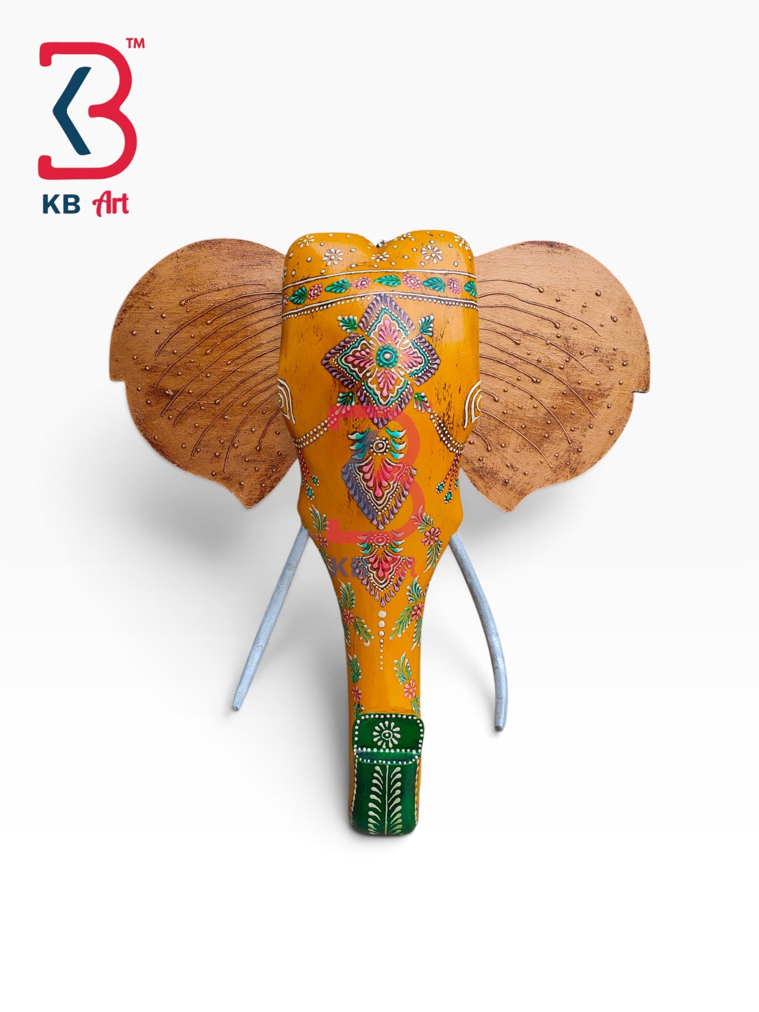 18-inch elephant head wall hanging – solid wood handcrafted elephant head wall sculpture gift item | KB ART, Jodhpur Rajasthan