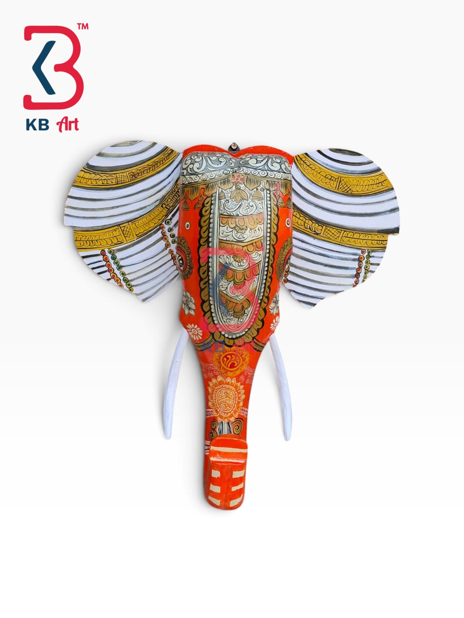 18-inch elephant head wall hanging – artisan made hand painted wood elephant mask wall panel | KB ART, Jodhpur Rajasthan