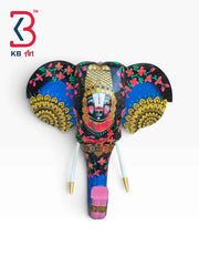 KB ART 18 Inch Handcrafted Wooden Elephant Head Wall Hanging Midnight Black Lord Tirupati Balaji Grand Wall Decor