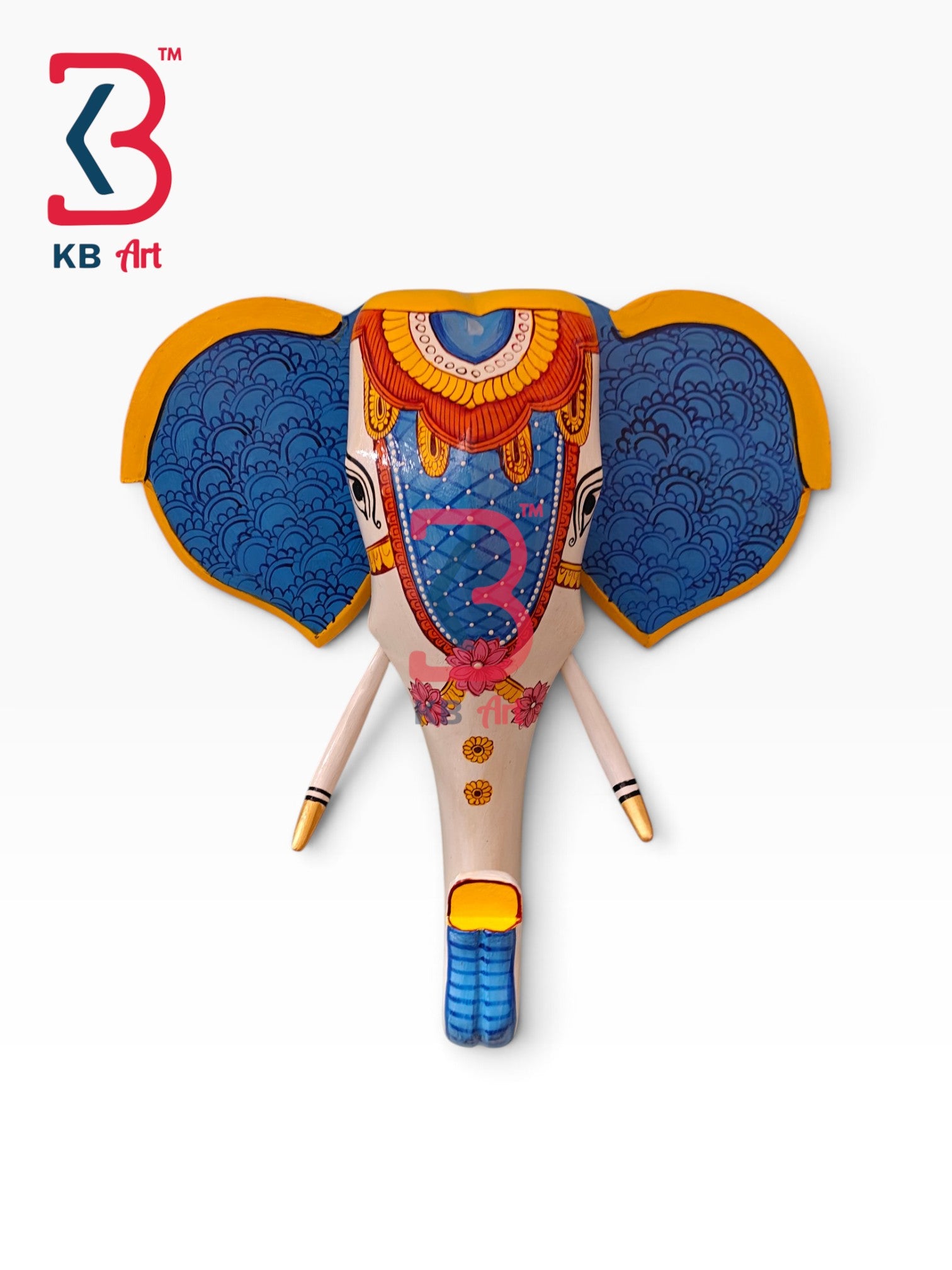 18-inch elephant head wall hanging – solid wood carved elephant mask for living room walls | KB ART, Jodhpur Rajasthan