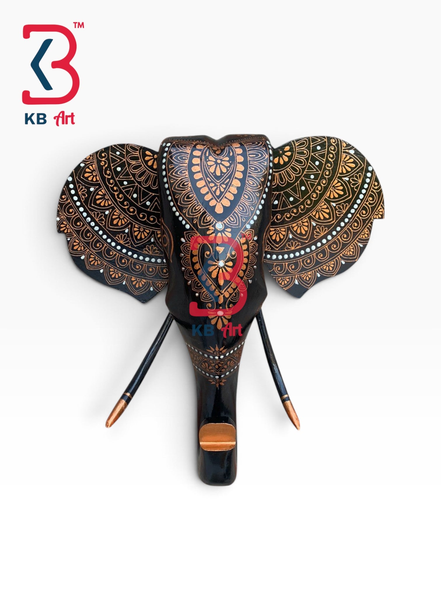 18-inch elephant head wall hanging – ethnic handcrafted wooden elephant face wall decor | KB ART, Jodhpur Rajasthan
