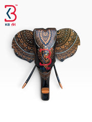 18-inch elephant head wall hanging – ethnic handcrafted wooden elephant face wall decor | KB ART, Jodhpur Rajasthan