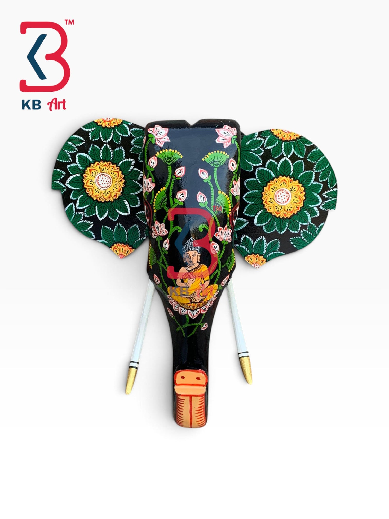 18-inch elephant head wall hanging – handcrafted artistic wooden elephant mask wall hanging | KB ART, Jodhpur Rajasthan