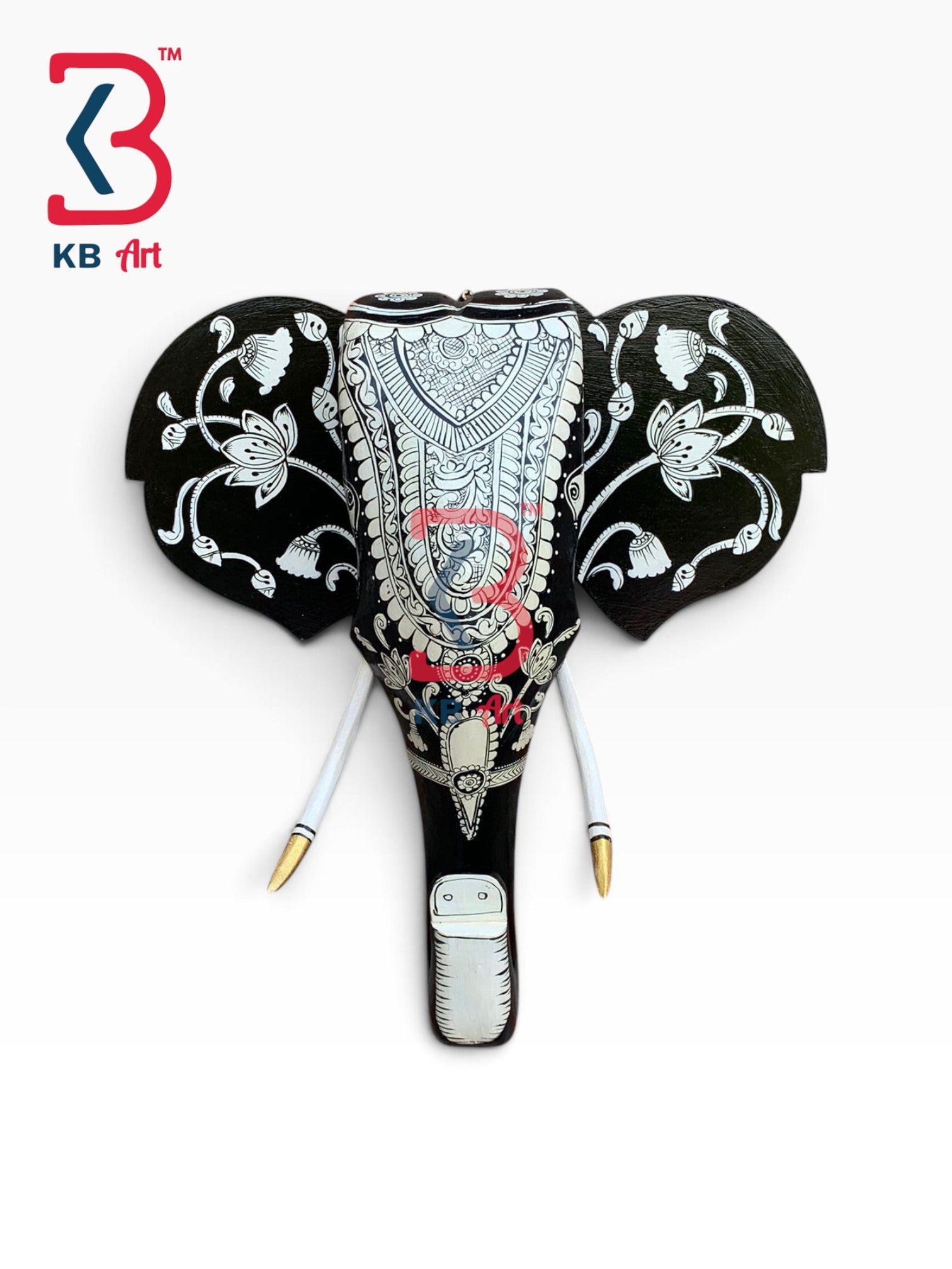 18-inch elephant head wall hanging – royal rajasthani hand painted wooden elephant head decor | KB ART, Jodhpur Rajasthan