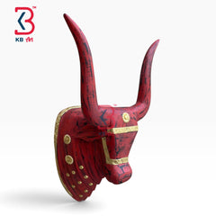 18-inch bull head wall plaque – decorative 18 inch wooden red bull face wall plaque pooja room | KB ART, Jodhpur Rajasthan